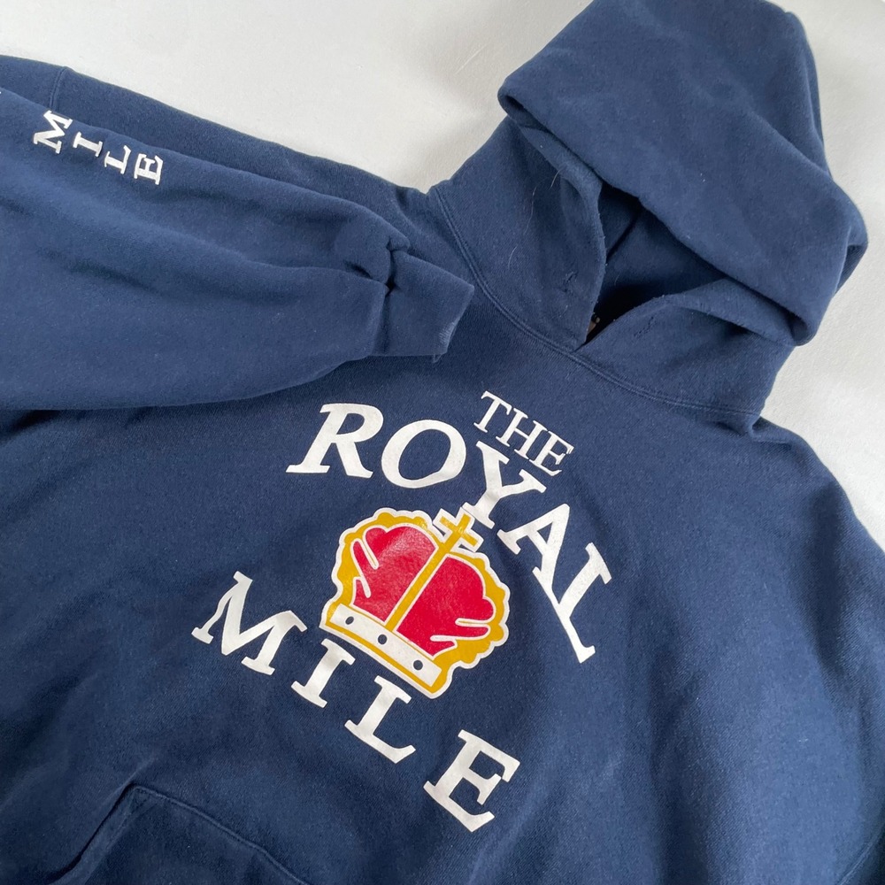 M J Soffe Mens 2XL Navy Blue The Royal Mile‎ Crown Graphic Hoodie Sweatshirt